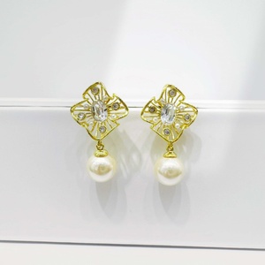custom plata 925 sterling silver Flower Shape Pearl <b>Earring</b> fine vintage 22k gold plated wedding women chain <b>tassels</b> <b>earrings</b> - Product Image 3