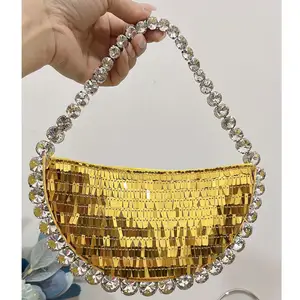 Wholesale Evening Clutch Big Diamonds Clutch Bag Party Bright Sequin Handbags Fashion Elegant Half Round Purses