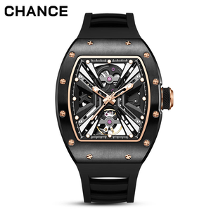 Reloj de Cuarzo para Hombre, Caja Rectangular de Acero Inoxidable, Correa de Silicona, Diseño Hueco, Analógico, de Lujo, 43 mm - Product Image 1