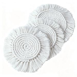 Bohemian Style Coffee Coasters Eco-Friendly Cotton <b>Rope</b> Woven Round Coasters, Stocked Eco-Friendly Coasters for Home/Kitchen - Product Image 2
