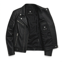Veste en tricot coupe slim pour homme X Sports City, en cuir PU noir, col rabattu, fermeture éclair, logo frontal uni, coupe-vent, automne