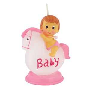 Candela Rosa per Bambini con Cavallo 80mm Candela Decorativa per Bambini - Product Image 1