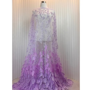 Tela de Encaje Francés de Lujo de Alta Calidad con <span class=keywords><strong>Lentejuelas</strong></span> Bordadas con Plumas, Ecológica, 5 Yardas, para Vestidos de Novia y Fiesta - Product Image 5