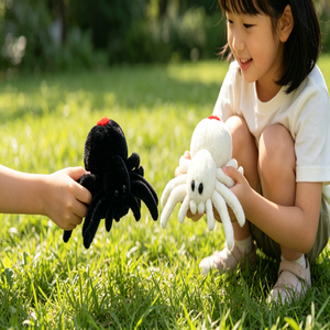 Peluche Ragno Bianco e Nero, Bambola Ragno di Peluche per Halloween, Decorazione Scherzo, Regalo per Macchina Artiglio - Product Image 2