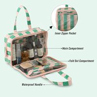 Trousse de toilette de voyage colorée à rayures pour femme, sac à maquillage rayé, étanche, portable, avec poignée