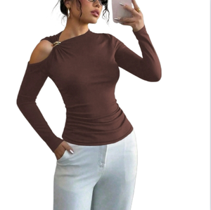 <span class=keywords><strong>Camicetta</strong></span> da Donna Autunno Inverno 2026 con Colletto Asimmetrico, <span class=keywords><strong>Monospalla</strong></span>, Decorazione Metallica, Lavabile e Snellente - Product Image 2