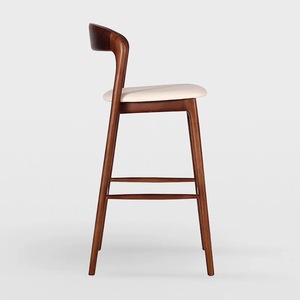 Modern Minimalist <strong>White</strong> Ash Solid <strong>Wood</strong> Bar <strong>Stool</strong> with Backrest Commercial High <strong>Stool</strong> for Bar &amp; Cafe Use - Product Image 3
