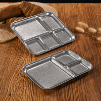 Plat de service vintage coréen en acier inoxydable pour sauce BBQ, avec compartiments intégrés pour assaisonnements, style vieilli, pour usage en restaurant