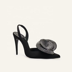 <b>Large</b> Size 45 Wide Fit Women Diamonds Sandals Satin Upper on Shoes Slingbacks Stiletto Summer Dress Heels - Product Image 5