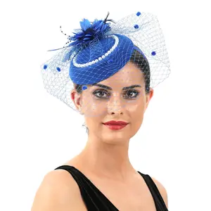  Chapéu fascinador, mais popular, de fábrica, com véu, colorido, chapéus de casamento, faixas de cabelo para meninas