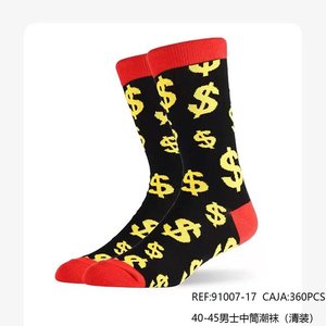 Calzini da Uomo a Metà Polpaccio 40-45 Neri con Simboli del Dollaro Gialli e Bordo Rosso, Calzini alla Moda - Product Image 2