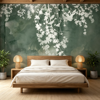 Papier peint floral vert personnalisé, nouveau style chinois, fond mural, texture aquarelle, salon, hôtel, appartement