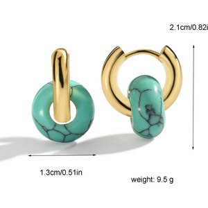 Pendientes Colgantes de Turquesa con Aro de Latón Chapado en Oro, Diseño Geométrico Moderno, Estilo Religioso, Joyería de Moda, Regalo Unisex - Product Image 3