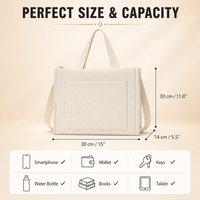 Tas Tote Kanvas Wanita Fashion Ukuran Besar Terstruktur dengan Kantong Depan, Tali Bahu Panjang, Penutup Ritsleting, Bahan Corduroy, Cocok untuk Kegunaan Sehari-hari, Grosir