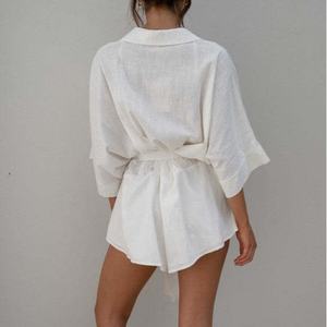 Mono corto holgado de mujer con solapa, manga media y cinturón, nuevo estilo, a la moda - Product Image 4