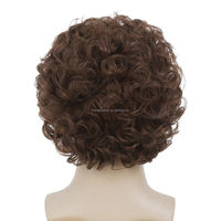 Perruque Courte Bouclée Marron Super Qualité pour Homme JAMBALAYA, Effet Volumineux avec Frange, Cheveux Synthétiques, Système de Remplacement Capillaire pour Hommes
