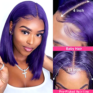 วิกผมบ๊อบสีม่วงเข้มแบบไร้กาวสำหรับผู้หญิงผิวสีดำ ผมแท้ 100% คิวติเคิลเรมี่  แบบ 13x4 สำหรับติดหน้าผากด้วยเชือกผูก จากโรงงานโดยตรง - Product Image 5