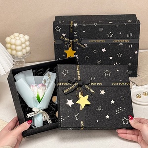 Elegante <span class=keywords><strong>Scatola</strong></span> Regalo Rettangolare Nera con Coperchio e Base, Design con Fiocco e Cielo Stellato, Carta Speciale; Perfetta per Regali Maschili - Product Image 1