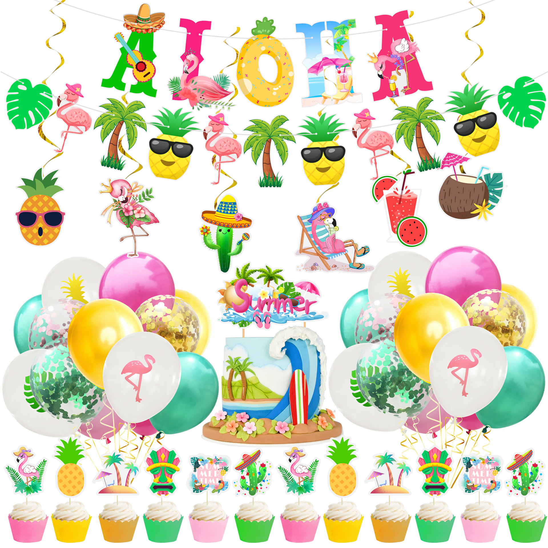 Partydeco Guirnalda De Piña Dorada Para Fiestas Con Temática Tropical Hawaiana