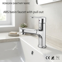 Robinet de lavabo contemporain en plastique ABS avec douchette extractible, finition chromée, montage sur comptoir, eau chaude/froide pour salle de bain