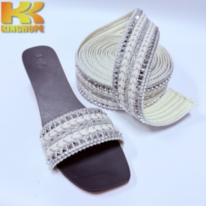 Tira de sandalia trenzada con pedrería piramidal y rayas metálicas, banda tejida para la parte superior del calzado, para <span class=keywords><strong>sandalias</strong></span> y calzado informal - Product Image 2