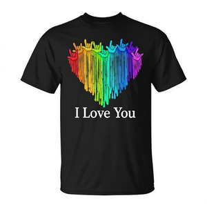 Camiseta LGBTQ Pride I Love You con Señal de Mano de Corazón Arcoíris ASL Aliado - Product Image 2