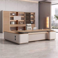 Bureau de direction en bois de luxe en forme de L avec armoire latérale, ensemble de chaises de bureau commerciales modernes haut de gamme