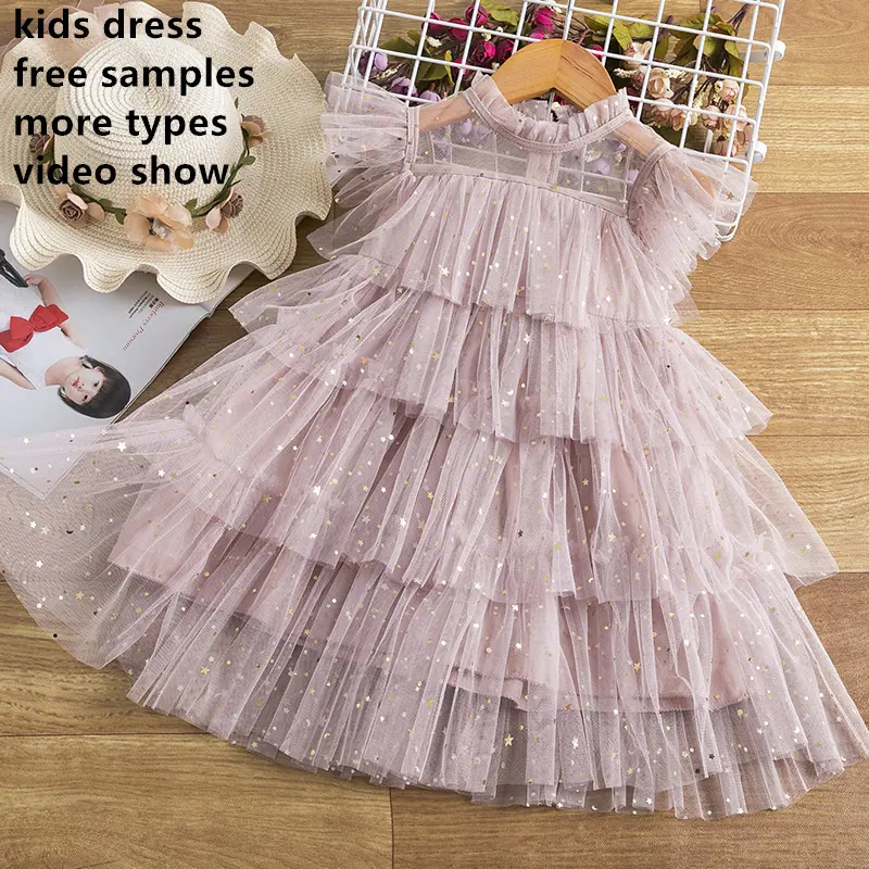 Mädchen Prinzessin Mesh Spitze Baby Spanisch Kleider Party rosa Mädchen Kleid Rüschen Großhandel Kinder kleidung Kinder kleidung