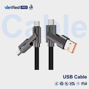 Cable USB-A Tipo C <span class=keywords><strong>4</strong></span> en <span class=keywords><strong>1</strong></span> <span class=keywords><strong>TKT</strong></span> 2 a 2, Carga Rápida y Transferencia de Datos, Aleación de Aluminio, Cable Multifunción para iPhone - Product Image 1