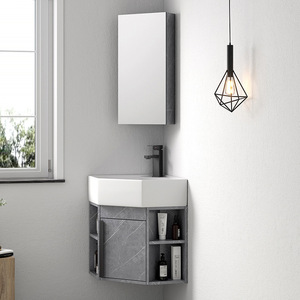 Modern Triangular Mirrored Sink Cabinet Combination Restroom <strong>Bathroom</strong> Cabinet Set <strong>Corner</strong> Vanity <strong>Unit</strong> Save Space - Product Image 2