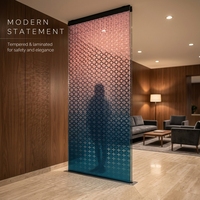 Panel Kaca Berpola Geometris Gradasi Navy, Tempered Laminated, untuk Partisi Dinding Dekoratif