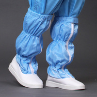 Botas Altas Antiestáticas Bupclean ESD, Suaves, Unisex, con Rayas, de PVC y Poliéster, Azul y Blanco, Colores Personalizables, Suela de PU, SPU y PU