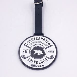 Etichette personalizzate per borse da golf nere con fibbia in pelle di marca rotonda in metallo per bagagli personalizzati - Product Image 2