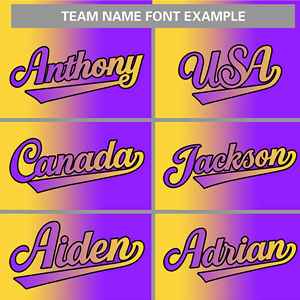 Maillot de baseball authentique personnalisé à dégradé jaune, violet et noir - Product Image 4