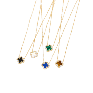<span class=keywords><strong>Collier</strong></span> en argent 925 avec trèfle à quatre feuilles, pierre œil de chat, agate, turquoise, lapis-lazuli, maillons dorés, cadeau de fiançailles - Product Image 1