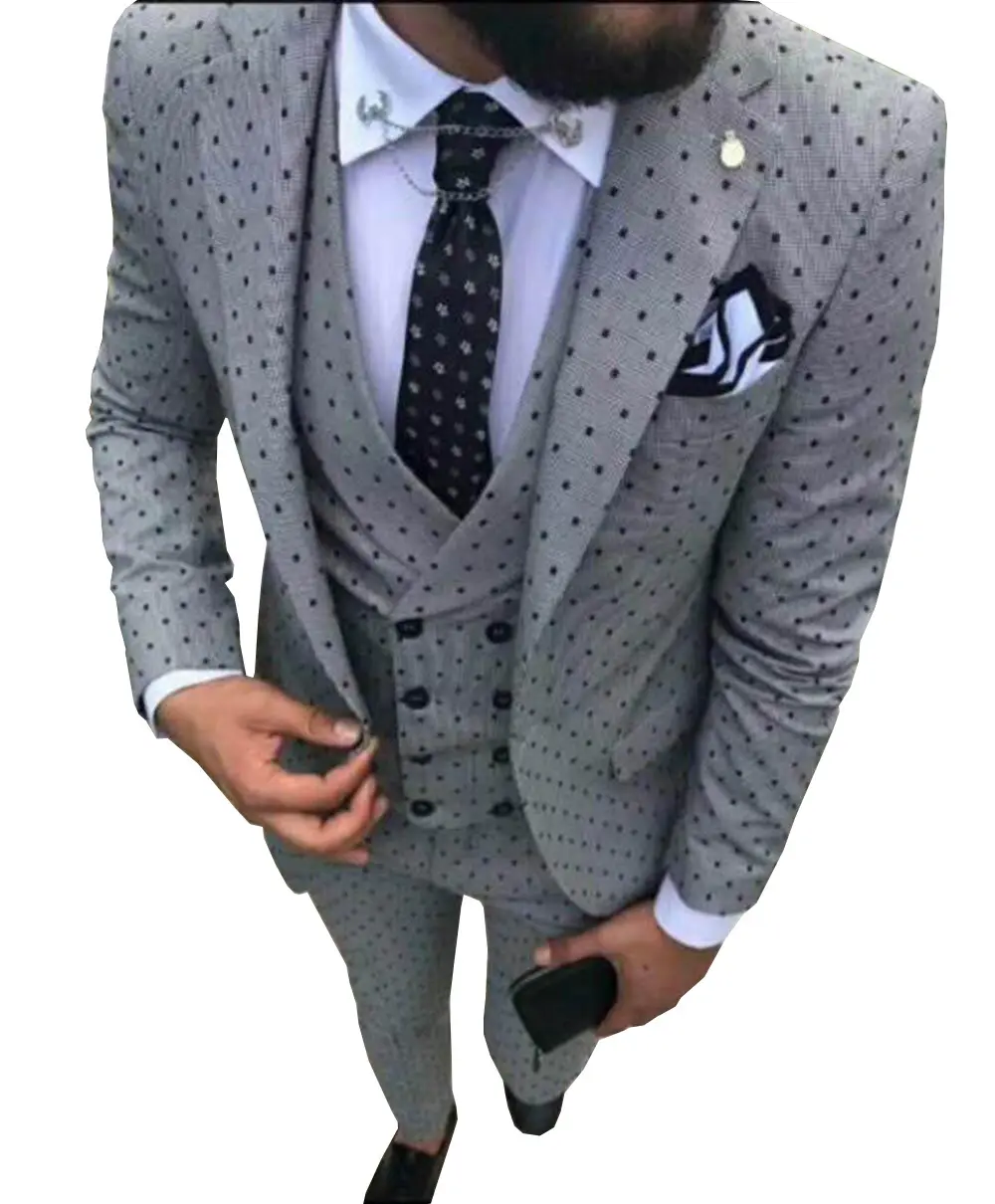 Tailor-Made Wedding Men Dress Suits Slim Fit Tuxedo 3 Pieces Suits Groom Prom Dot Pattern Vest Pants Blazers for Men Suit