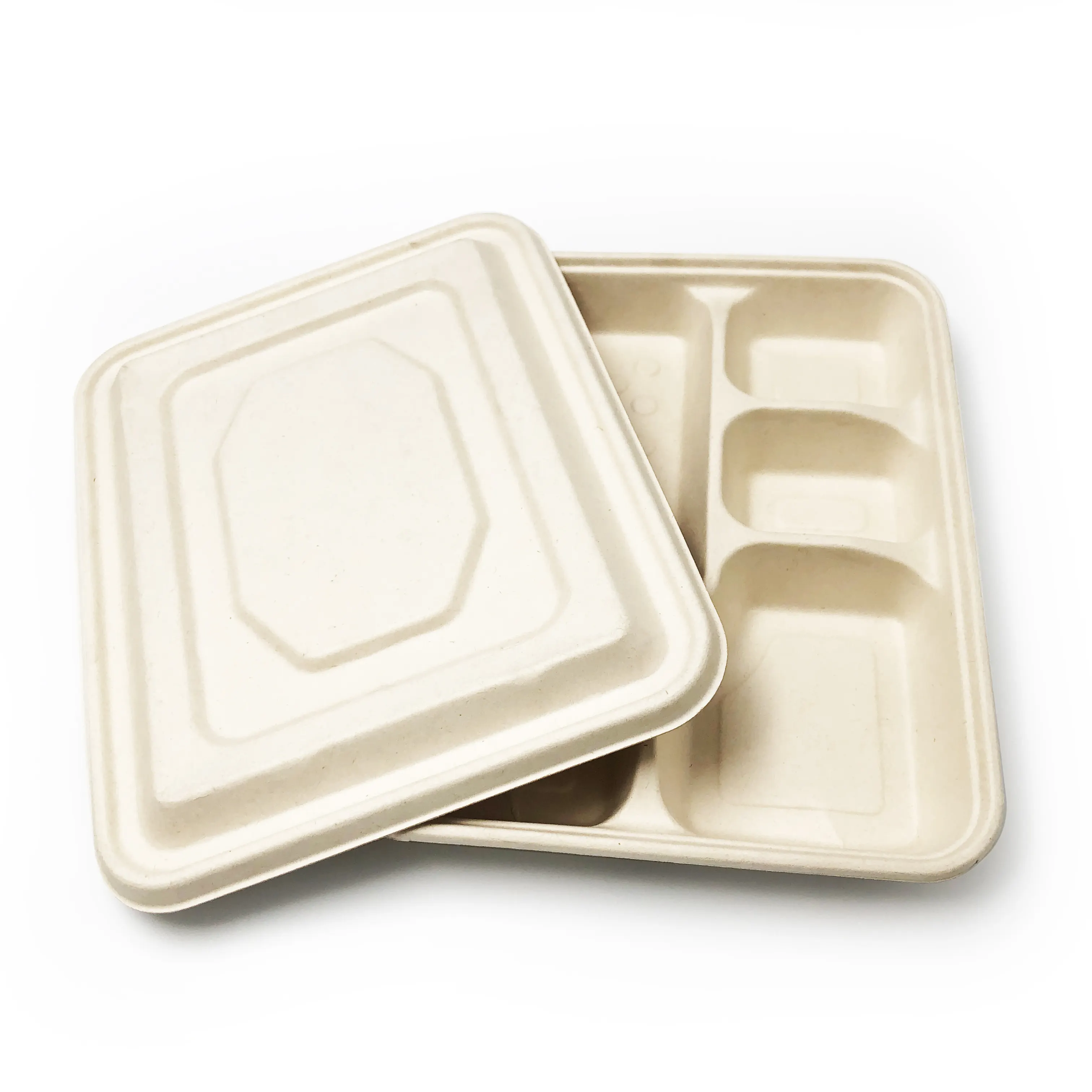 Groothandel Bagasse Wegwerp 5 Compartiment Voedsel Biologisch Afbreekbaar Lunch Trays