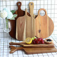 Planches à découper en bois d'olivier avec poignée incurvée créative, vente en gros, 42x12cm, épaisseur 1,5cm, plateau de service pour steak et pain
