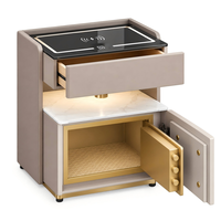 Table de Chevet Moderne en Bois Massif avec Verre Trempé, Tiroir Verrouillable, Lumière LED, Recharge Sans Fil et Coffre-Fort Intégré pour Chambre à Coucher - Vente en Gros