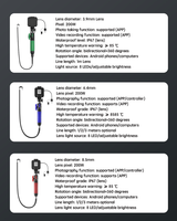 Endoscope industriel haute définition 360 degrés avec objectif 3,9 mm/6,4 mm/8,5 mm, 1080P, 200W pixels, indice de protection IP67, éclairage LED, USB-C automatique