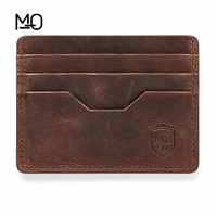 Porte-cartes en cuir marron vintage, portefeuille fin avec aspect cuir vieilli et encoche géométrique pour le pouce, idéal pour les collections de marques de détail