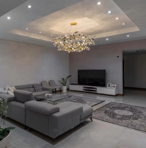 Lustre de luxe d'anneau d'or de mariage de lumière suspendue linéaire en cristal de décoration avec des feuilles - Product Image 4