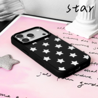 Coque de téléphone magnétique pour iPhone 17/17 Pro/17 Pro Max/16/16 Pro/16 Pro Max avec dorure argentée, étoiles et bordure noire, doublure floquée
