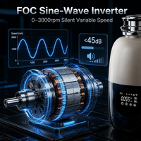 Triturador de Residuos de Alimentos Silencioso de Acero Inoxidable de 1HP BLDC con Limpieza Automática para Debajo del Fregadero, Alimentación Continua para Cocina