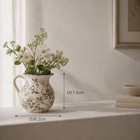 Vase en céramique floral peint à la main ARM LVG, style vintage, rustique, pour la décoration de la maison, pichet à fleurs avec poignée pour la décoration de la table