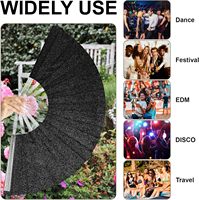 Éventail pliant noir scintillant à paillettes, grand éventail transparent brillant pour festivals de musique, soirées, mariages et spectacles