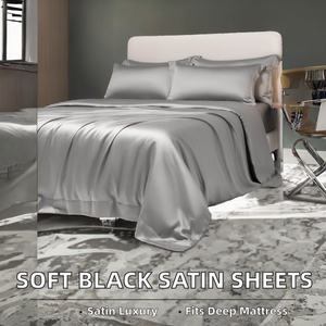 Luxury 300 TC 100% Cotton <b>Black</b> Satin Plain Bedsheet Set with Pillow Covers Ultra Soft Breathable Hotel <b>Bedding</b> Wholesale Export - Product Image 2