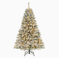 Sapin de Noël en PVC floqué, pré-éclairé avec LED blanc chaud, 120-240 cm, pliable avec support, décoration de Noël intérieure