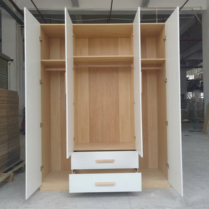 Modern <b>White</b> Wardrobe With Wooden Handles 2 <b>Drawers</b> Freestanding <b>Bedroom</b> Storage Cabinet Minimalist Design - Product Image 2