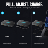 Station de charge GaN 288W, chargeur de bureau, câble rétractable 70cm, 8 ports PD 100W QC pour ordinateur portable, iPad, Android, maison, bureau
